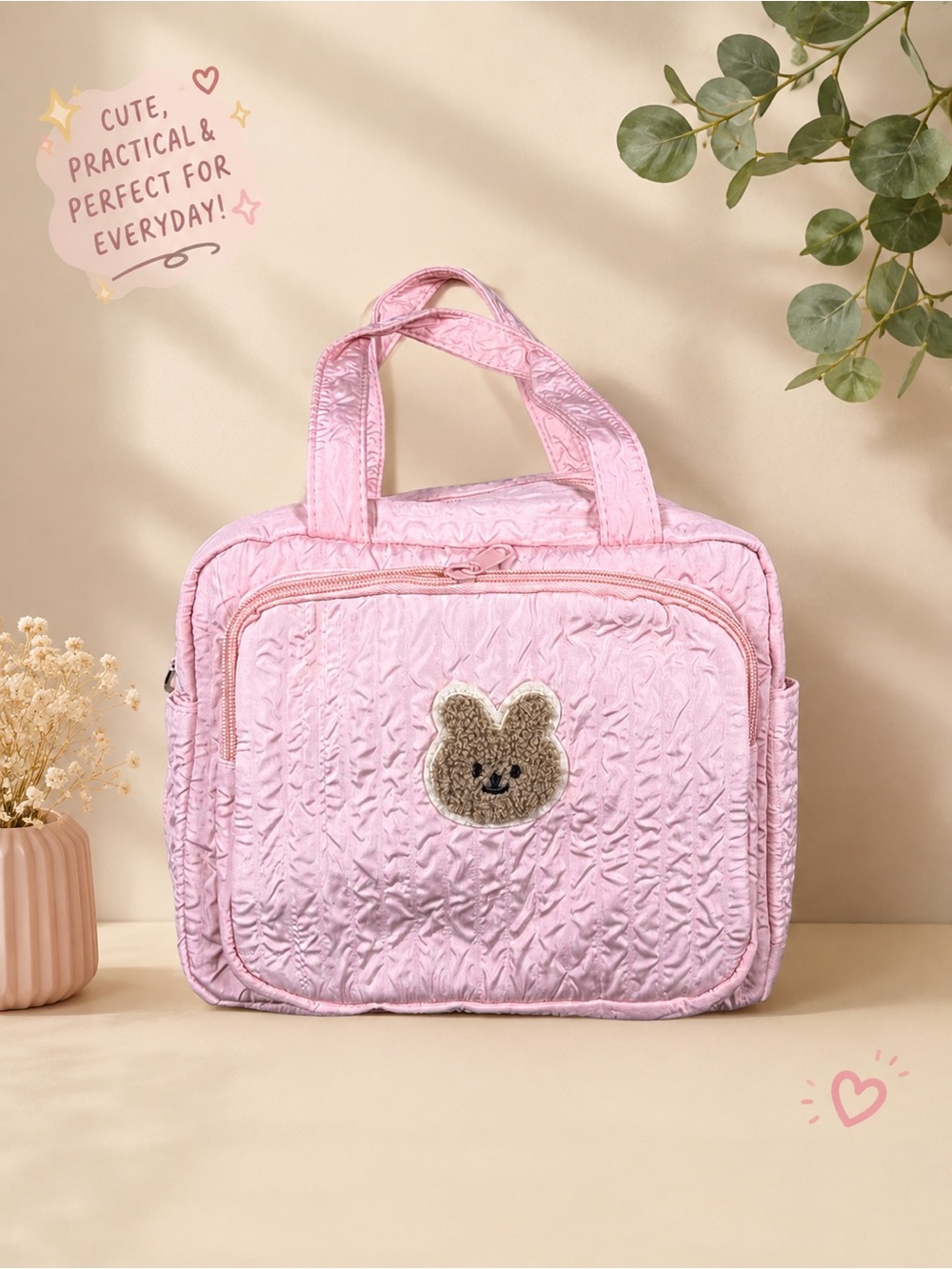 Pink Quilted Mini Diaper Bag / Travel Organizer – Bunny Design